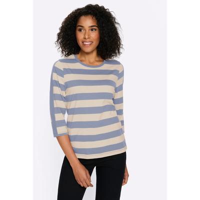 3/4-Arm-Shirt CLASSIC BASICS "3/4-Arm-Shirt", Damen, Gr. 56, taubenblau, elfenbein, gestreift, 100% Baumwolle, gemustert, gestreift, Rundhals, Shirts 3/4-Arm-Shirt