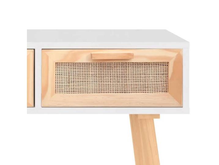 （LE SOLDE)Table console/Table d'appoint - PARAJ - Table centre salon - Blanc 105x30x75cm Bois massif pin /rotin naturel_840883