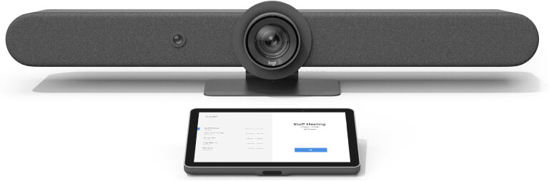 Logitech Tap IP + Rally Bar Système visio avec barre vidéo et tablette tactile, idéal pour les salles de taille moyenne.