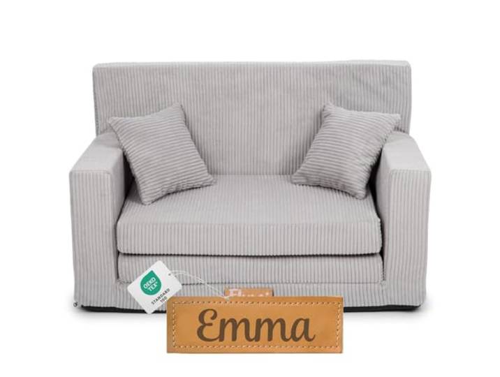 Flumi Personalisierte Kindercouch: Mini Schlafsofa für Kinderzimmer, Kuschelecke, Spielsofa, Kindersofa, Kleine Couch mit Gravur, Kord,92x40x60, Ideal für Leseecke und Jugendzimmer, (Grauer Kord)