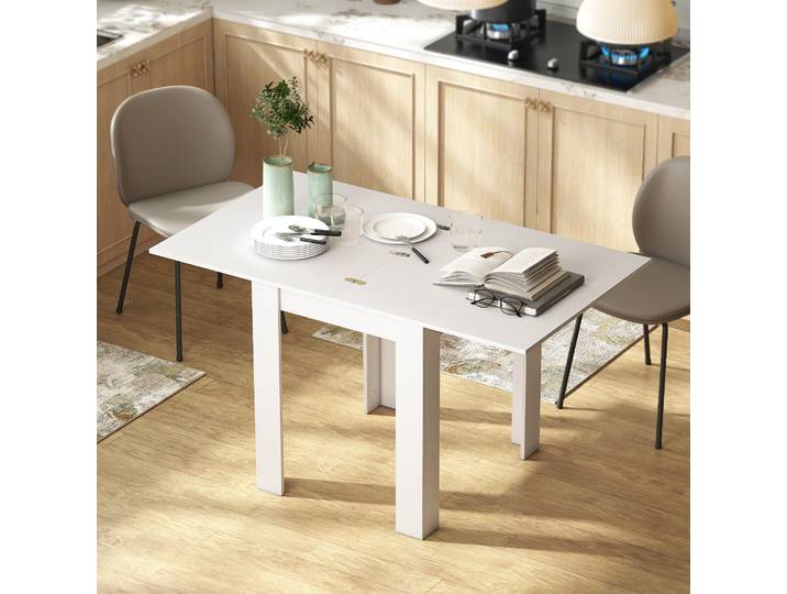 HOMCOM Table à Manger Extensible Bois Acier Blanc 140x80cm