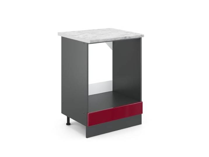 Vicco Herdumbauschrank R-Line , Rot Hochglanz/Anthrazit 60 cm Backofennische · Arbeitsplatte Marmor · Höhenverst. Füße · Frei kombinierbar · Einfache Integration