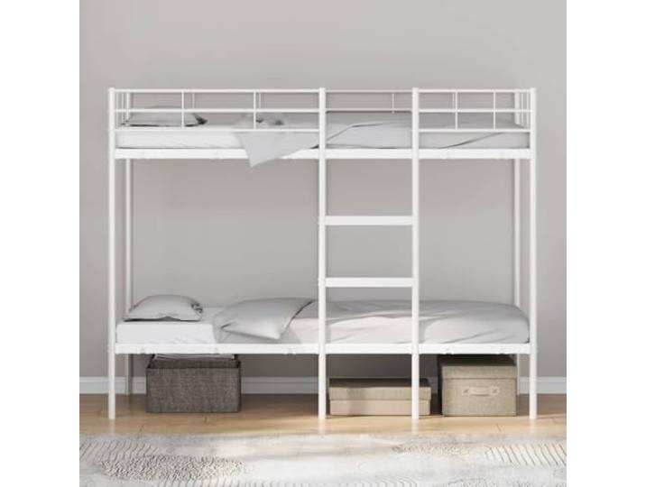 KTHLBRH Etagenbett weiß 80 x 200 cm aus Stahl Robuste Metallkonstruktion, atmungsaktive Netzbasis, Leiter und Reling inklusive, 2 Einzelbetten