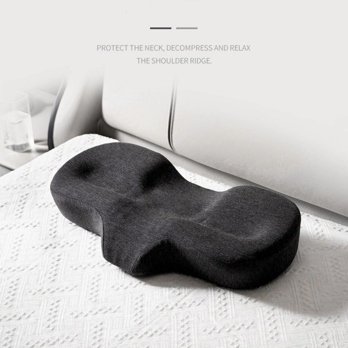 INF Oreiller cervical papillon en mousse à mémoire - Soutien ergonomique du cou avec housse polyester amovible, plusieurs Gris foncé