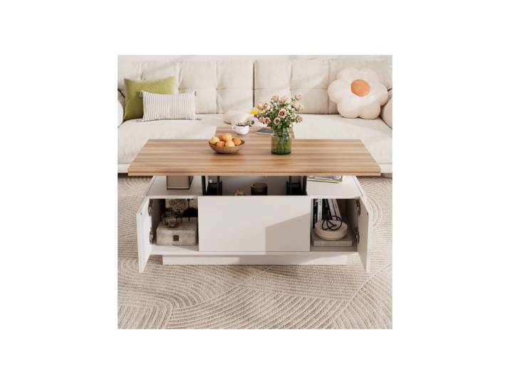 Lift-up coffee table with concealed storage space-saving side table and coffee table dimensions 100 × 50 × 55.5 cm white
