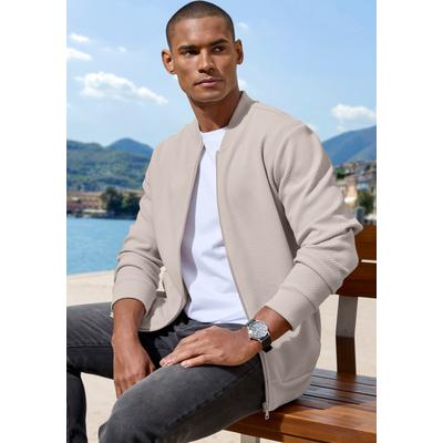 Sweatjacke JOHN DEVIN "aus Struktur-Qualität, relaxed fit", Herren, Gr. XL (56/58), creme, Obermaterial: 83% Baumwolle, 16% Polyester, 1% Elasthan, unifarben, relaxed fit, Rundhals, Rippbündchen, Sweatjacken Sweatjacke, in Struktur-Qualität, mit...