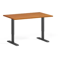 Höhenverstellbarer Schreibtisch, 2 Motoren, 74-121 cm, Tischplatte 120x80 cm, schwarzes Metallgestell, Kirsche
