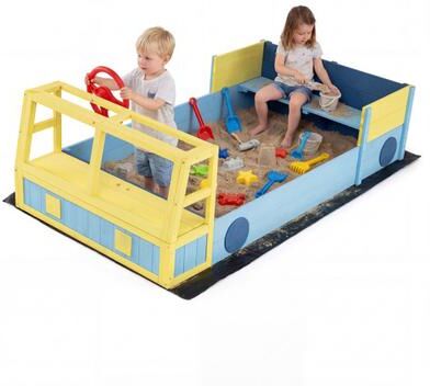 Costway Large Car-Theme Sand Box with Bottom Liner and Fir Wood Frame-Blue
