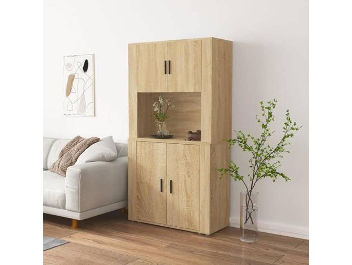 Buffet haut chene sonoma bois ingenierie meuble rangement moderne 120x40x80cm salon