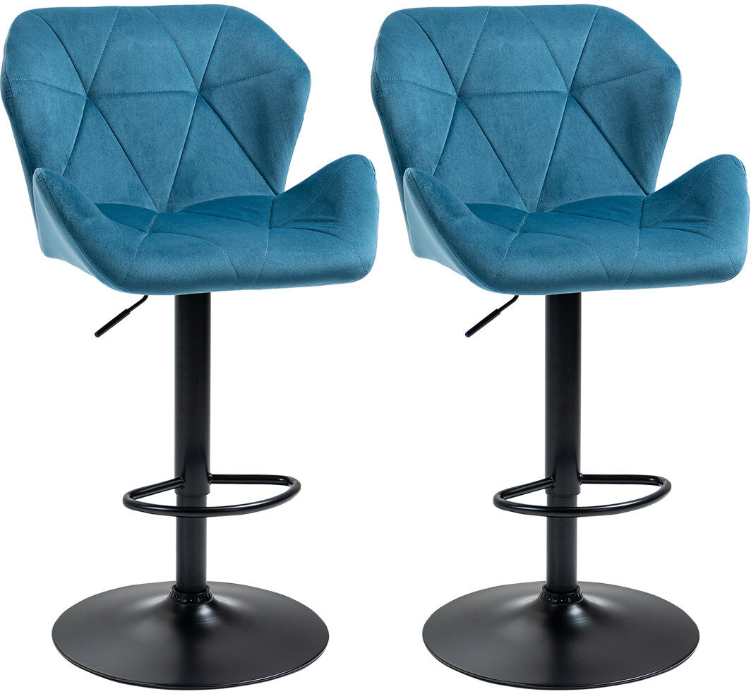 Brayden Studio HOMCOM Set Of 2 Luxurious Velvet-Touch Bar Stools Metal Frame Footrest Blue 57cm W X 58cm D