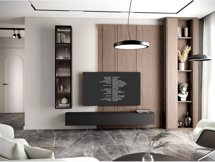 MOEBLINE Wohnwand Wohnwand Medienwand Anbauwand FIVO 2 Schwarz