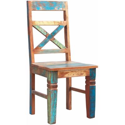 4-Fußstuhl SIT "Keszthely 2er-Set aus Altholz im Vintage- und Industrial-Design", bunt, B:45cm H:100cm T:45cm, Massivholz, Stühle, Bunt lackiertes Altholz mit charaktervollen Gebrauchsspuren