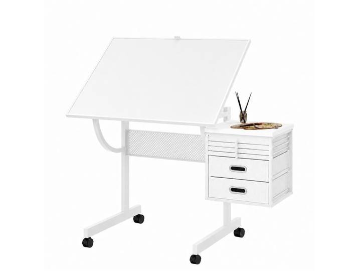 Table de puzzle réglable en blanc avec plateau inclinable 4 bacs en feutre 2 tiroirs et roulettes