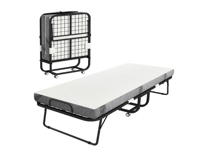 FELIXLEO Gästebett Gästebett Klappbett Reisebett mit Rollen Matratze Stahl Weiß Schwarz (1-St)