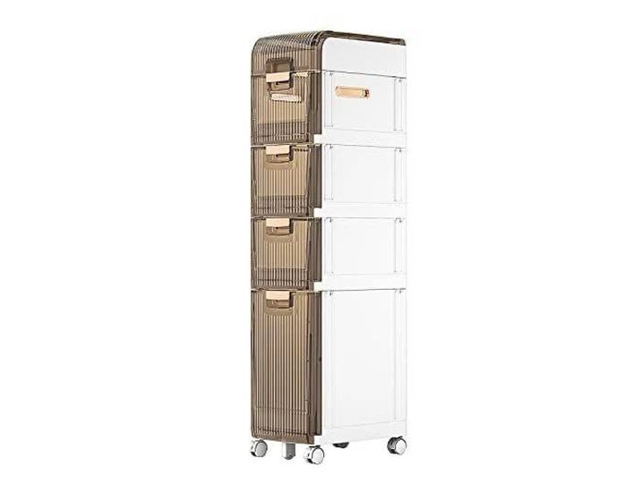 Schmaler Badezimmerschrank auf Rollen wasserdicht Kunststoff-Regalturm Flexibler Sideboard-Schrank mit 4 Rollen. Ideal für WC, Waschküche & Küche. Kein Werkzeug nötig(5 Tier,25cm(10inch))