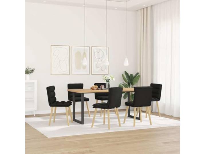 RJPLMFV Essstühle, 6 Stück, Schwarz, Stoff Metall und Holz, dicker Schaumstoff, bequeme Rückenlehne, Esszimmer, Wohnzimmer, Schlafzimmer