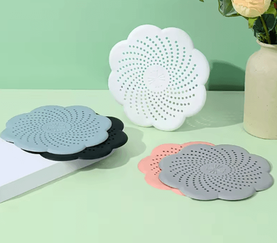 Inspire Essentials Flower Silicone Drain Cover Hair Catcher Sink Strainer grey 3pcs