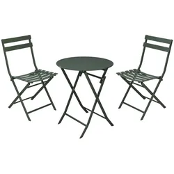 WellHome - Set aus Tisch Ø60cm und klappbaren Gartenstühlen aus Stahl in der Farbe Mattgrün