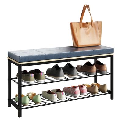 Schuhregal VCM "Metall Holz Sitzbank Schuhregal Schuhbank Taliro", braun (honig, eiche), B:90cm T:30cm, Regale, Schuhregal