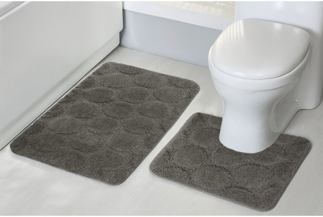 17 Stories 3D Effect Supersoft High Density Anti Slip Cobla Bath Mat Set Grey 50cm W