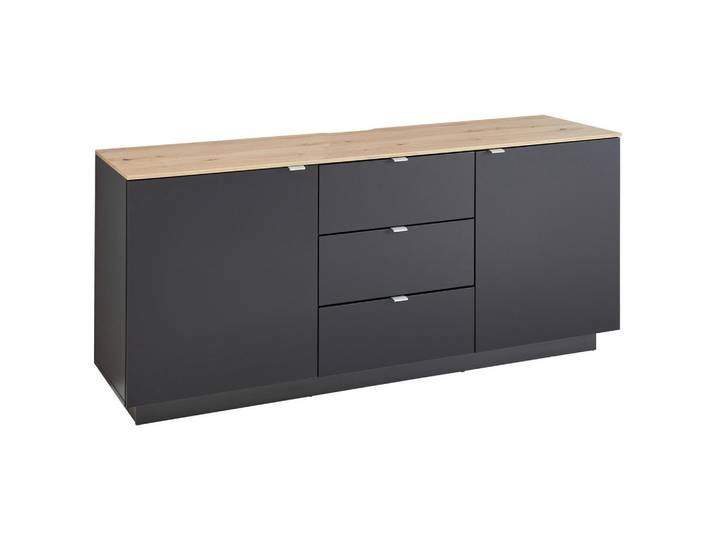Mid.you Sideboard Lahore, Schwarz, Eiche Artisan, 3 Fächer, 3 Schublade(n) Schubladen, 180x77x44 cm, Kleinmöbel, Kommoden, Sideboards
