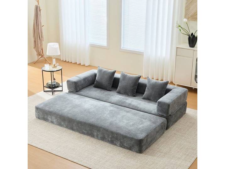 Canapé convertible 198 cm TOPESCT canapé-lit en velours avec poches latérales design modulable gris
