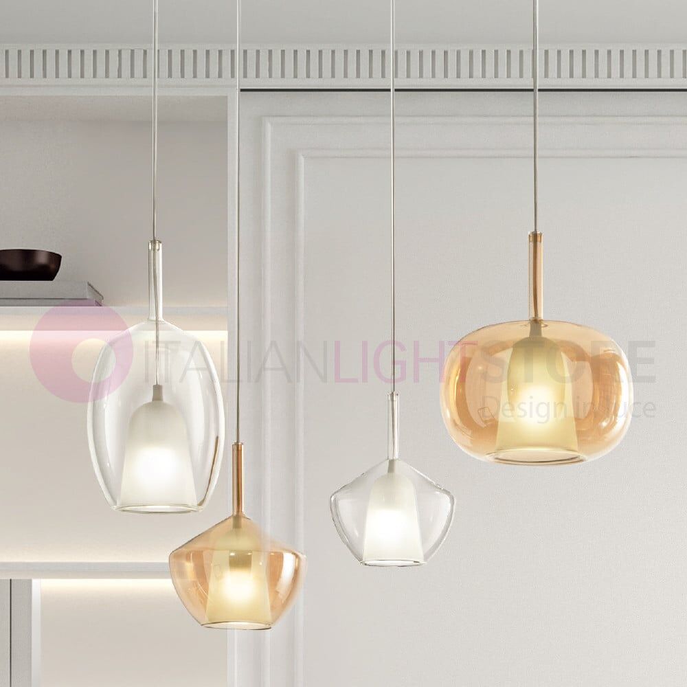 Rain Sospensione In Vetro Ambra D.20 Design Moderno