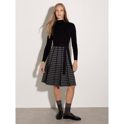 Midikleid APRICOT "Strickkleid", Damen, Gr. 16, N-Gr, Strick, schwarz, Strick, , Modisch, figurbetont, Kleider Midikleid, mit kariertem Rockteil