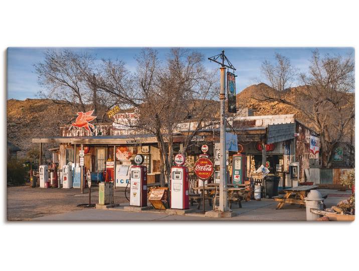 Leinwandbild ARTLAND Tankstelle an der Route 66 in Arizona , bunt (farbe bild(er): bunt), B:100cm H:50cm, Bilder, Leinwandbild, auf Holzrahmen gespannt