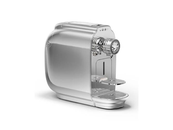 Afro Coffee Kahawa Premium Kaffeemaschine Chrome Silver – kompakte Kapselmaschine mit 19 Bar Druck, Auto Power Off & herausnehmbarem Wassertank