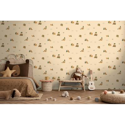 Vliestapete LIVING WALLS "Kids Studio Waldtiere – Vliestapete für Kinder", beige, B:0,53m H:0m L:10,05m, Vinyl, Vlies, Tapeten, Fuchs, Reh und Eichhörnchen im modernen Scandi-Look