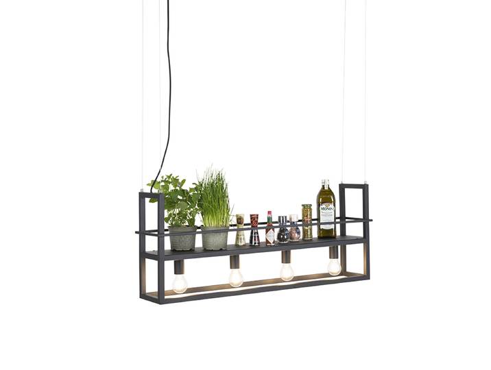 Suspension noire avec étagère 4 lumières - Cage Rack