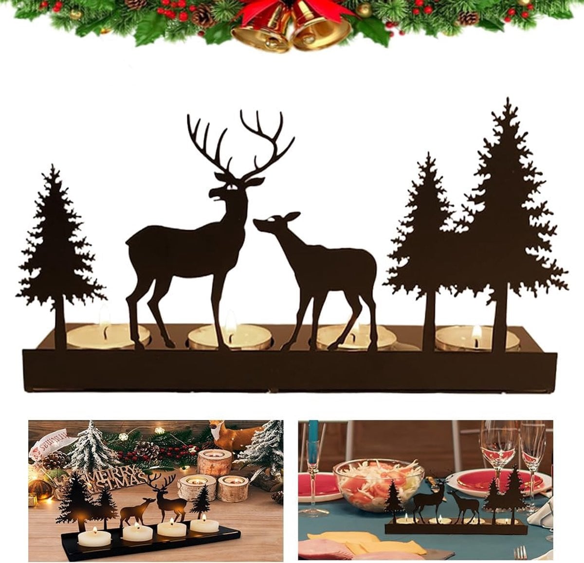 Allecto Premium Adventskrans houder voor theelichtjes - Modern metaal kaarsendienblad voor adventskrans decoratie
