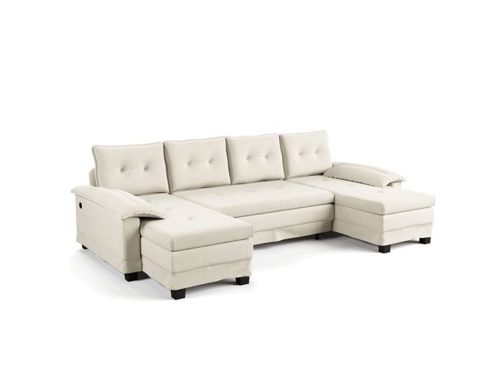 Canapé d'angle convertible modulaire 4 places en chenille, beige