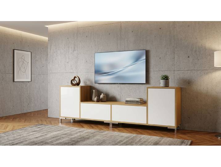 Stylisher TV Schrank aus Echtholz Furnier Echtholz Furnier Eiche geölt