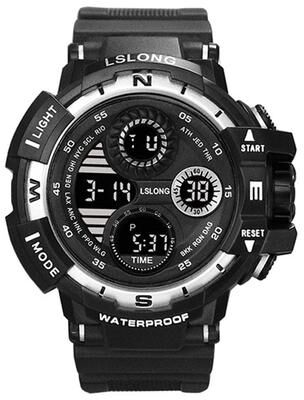 ModernMart Rugged Military Digital Sports Watch Waterproof LED Chronograph For Men black Silver