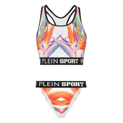 Triangel-Bikini PLEIN SPORT "Flowers", Damen, Gr. S, N-Gr, weiß (0121, weiß, multicolorot), Obermaterial: 85% Polyester, 15% Elasthan. Futter: 90% Polyamid, 10% Elasthan, Bikini-Sets Triangel-Bikini