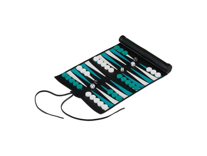 Backgammon zum Aufrollen Weiss-Schwarz-Türkis