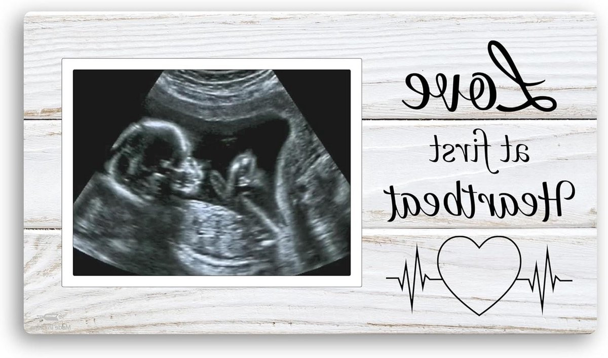 Echografie Fotolijst Magneet - Baby Aandenken Frame - Rustiek Hout Design - Bruin - 20 x 11 cm