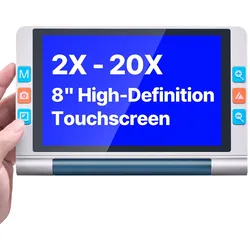 VEVOR Tragbare digitale Lupe, 8-Zoll-Touchscreen, elektronische Leselupe, Lesehilfe für Sehschwäche, 2- bis 20-facher Zoom, mit 13-MP-Autofokus-Objektiv, 26 Farbmodi, HDMI-Ausgang, 16 GB Speicher