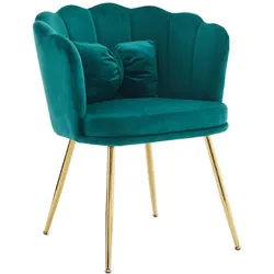 Wohnzimmersessel 77x58x63 cm aus Samt mit Schmetterlingskissen und vergoldeten Metallbeinen – Elegantes Design und hoher Komfort in Grün