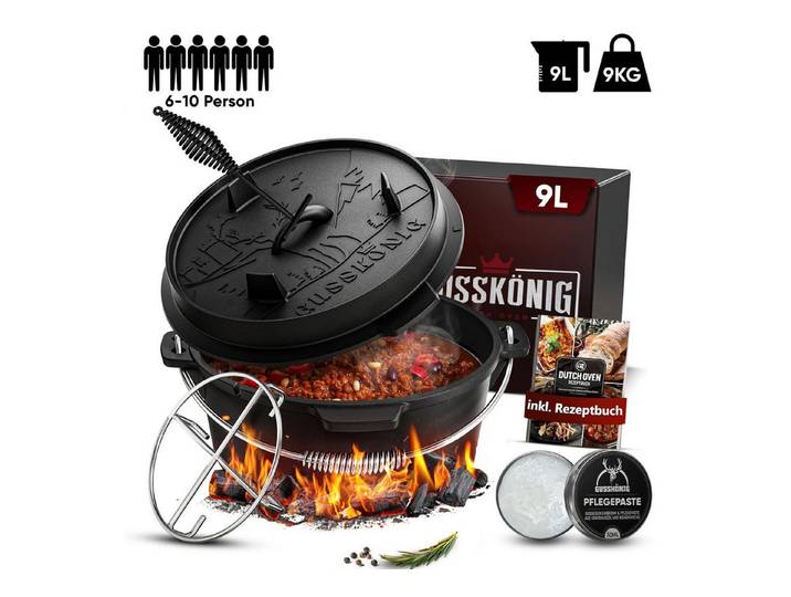 GUSSKÖNIG Grilltopf GUSSKÖNIG Dutch Oven Klassisch Topf ohne Füßen 9Liter Set
