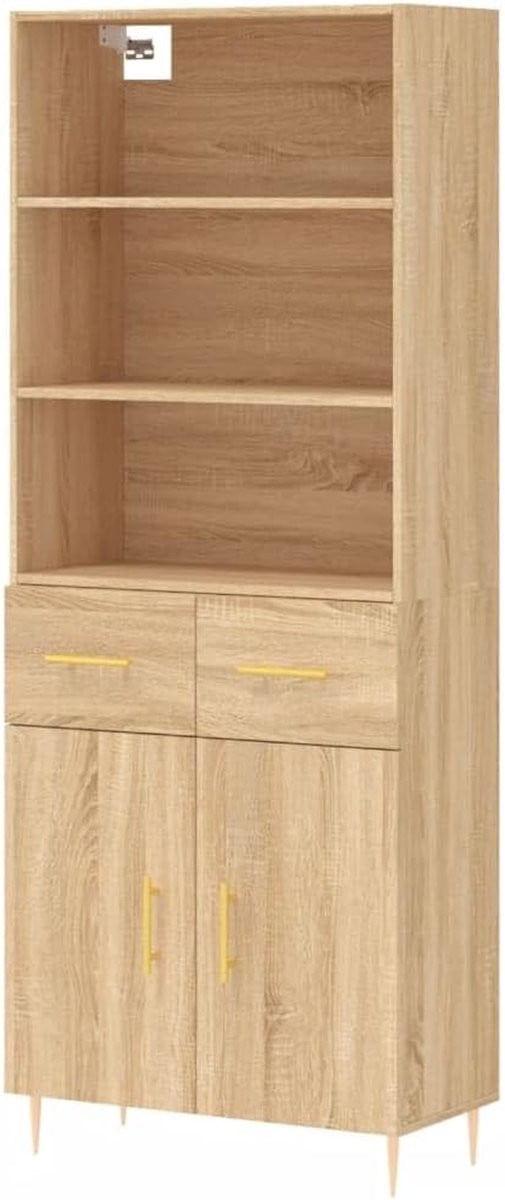 Modulaire Opbergkast Highboard Sonoma Eiken met Metalen Details, B/D/H: 695 x 34 x 180 cm