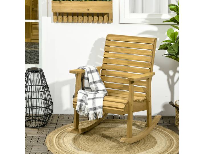Outsunny Rocking Chair Bois Massif Extérieur Marron