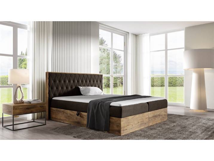 Fun Möbel Boxbett Schlafzimmerbett BROMIA in Stoff Lancelot-Eiche-Optik (Füße: Kunststoff, inkl. Kaltschaumtopper und Bettkästen), Lancelot-Eiche-Optik
