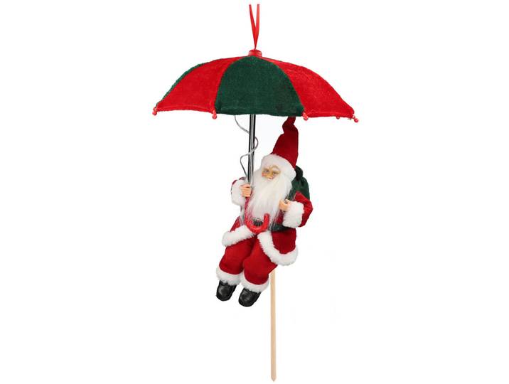 Weihnachtsmann mit Fallschirm und LED-Beleuchtung, grün-rot, H 30 cm