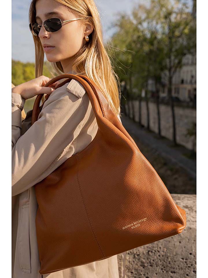 maison héritage PARIS Leder-Schultertasche "Tikki" in Hellbraun - (B)40 x (H)28 x (T)14 cm - onesize