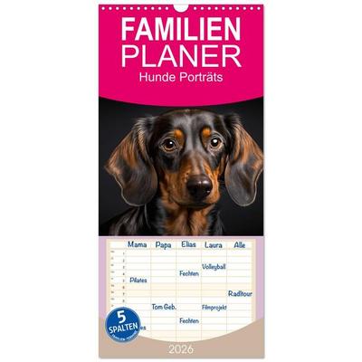 Familienplaner 2026 - Hunde Porträts mit 5 Spalten (Wandkalender, 21 x 45 cm) CALVENDO