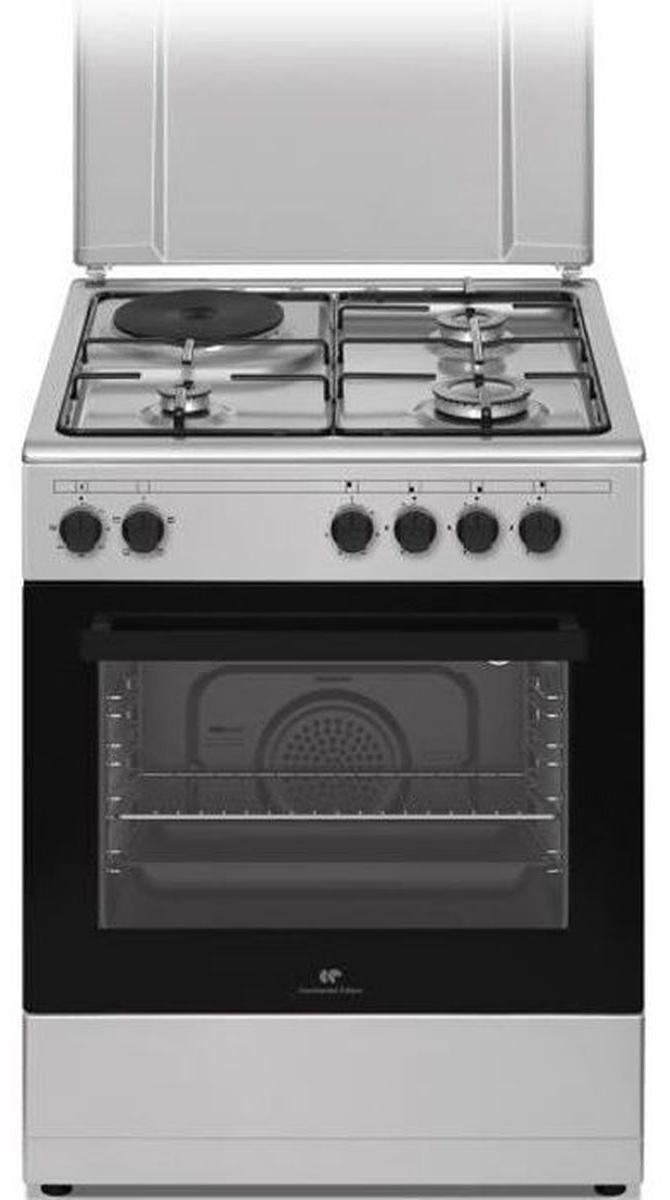 CONTINENTAL EDISON CECM60FCS Standherd 59,8 cm, 3 Gasbrenner + 1 Elektro-Kochfeld, 66-L-Heißluft-Backofen, katalytische Selbstreinigung, Umluft/Grill, Silber