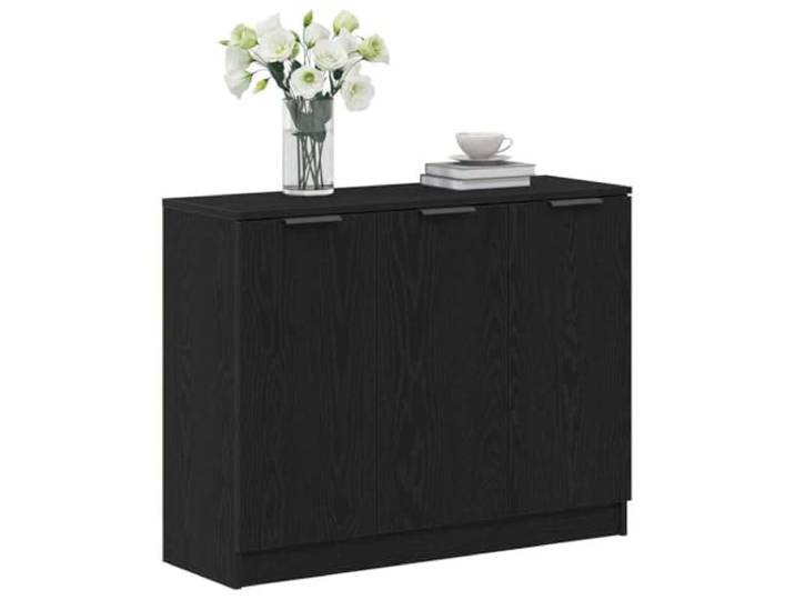 KTHLBRH Sideboard Eiche schwarz 90,5 x 30 x 70 cm Mehrschichtiges Holz, silberne Stahlgriffe, bündige Türen, minimalistisches Design